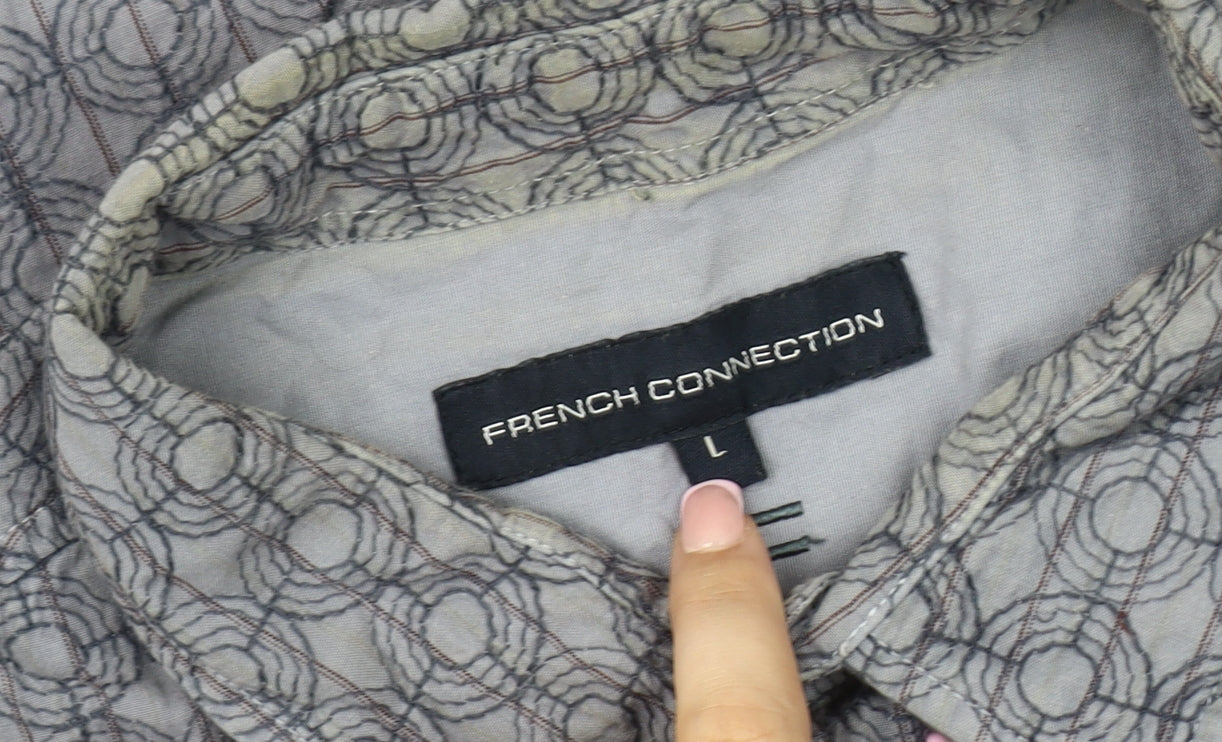 French Connection Men's Grey Geometric Button-Up Shirt L