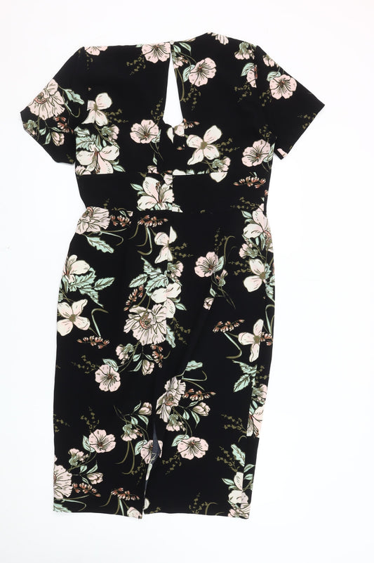 Oasis Women's Black Floral Knee Length Shift Dress, Size 14