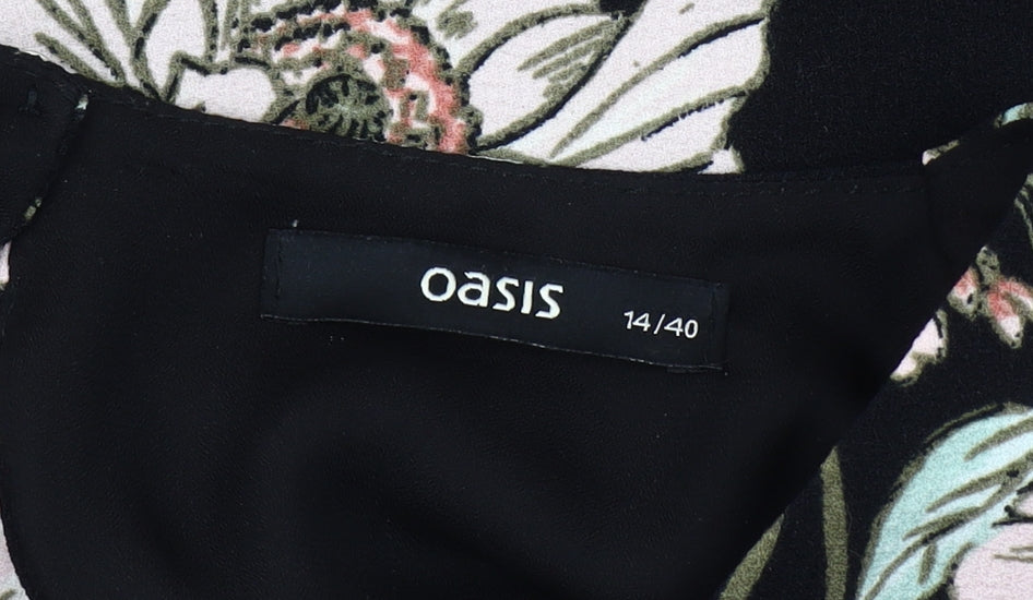 Oasis Women's Black Floral Knee Length Shift Dress, Size 14