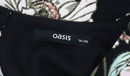 Oasis Women's Black Floral Knee Length Shift Dress, Size 14
