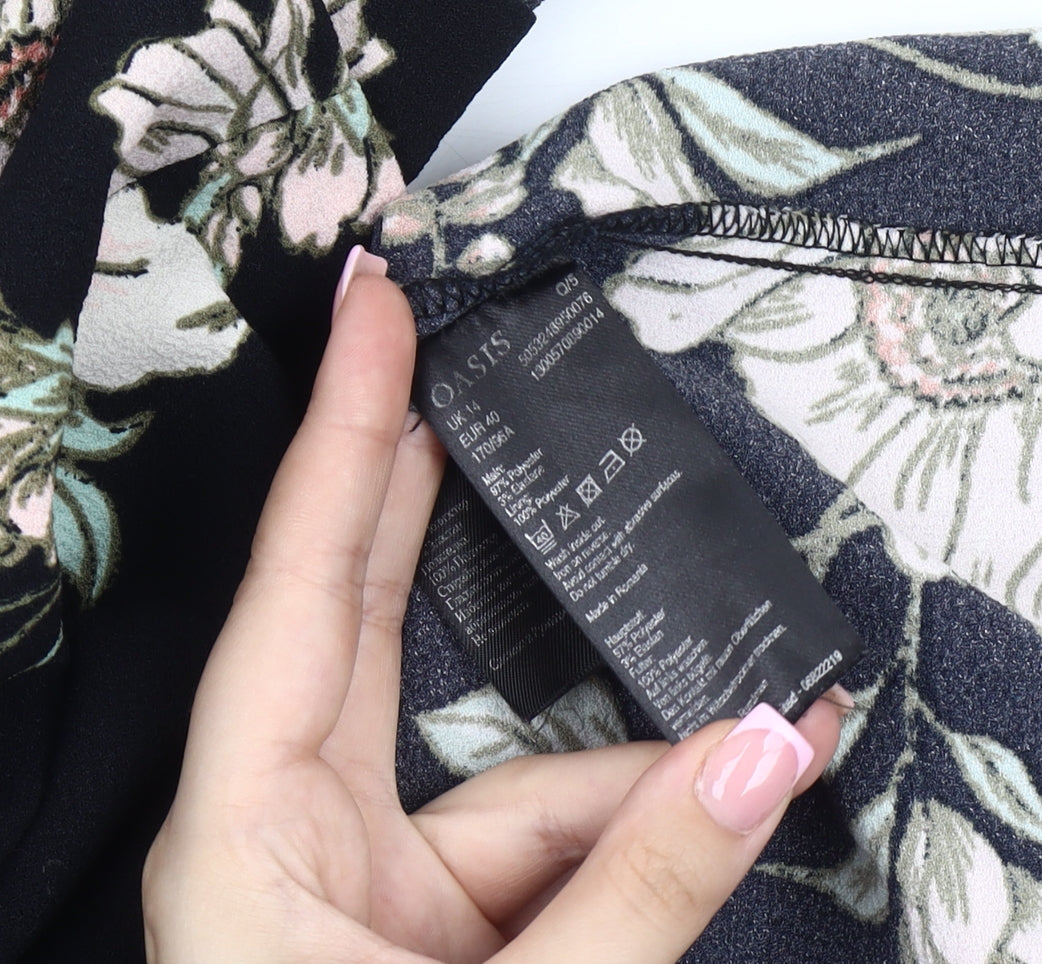 Oasis Women's Black Floral Knee Length Shift Dress, Size 14