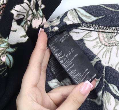 Oasis Women's Black Floral Knee Length Shift Dress, Size 14