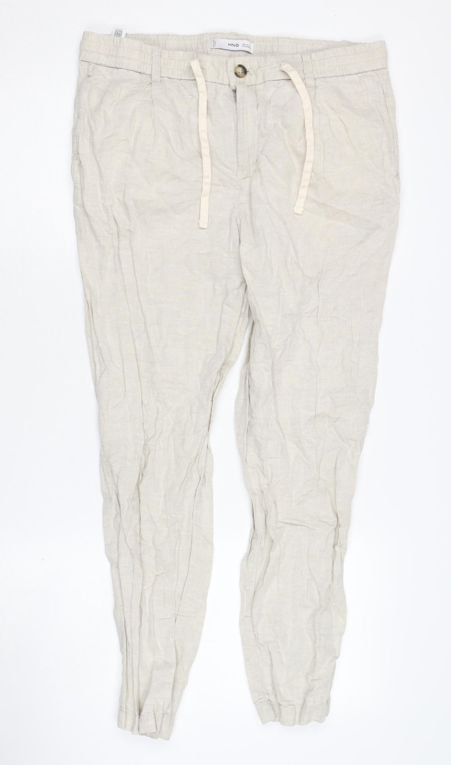 Womens UK Size 14 MNG Relaxed Fit Casual Beige Trousers