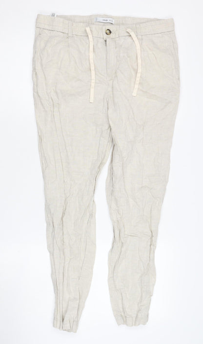 Womens UK Size 14 MNG Relaxed Fit Casual Beige Trousers