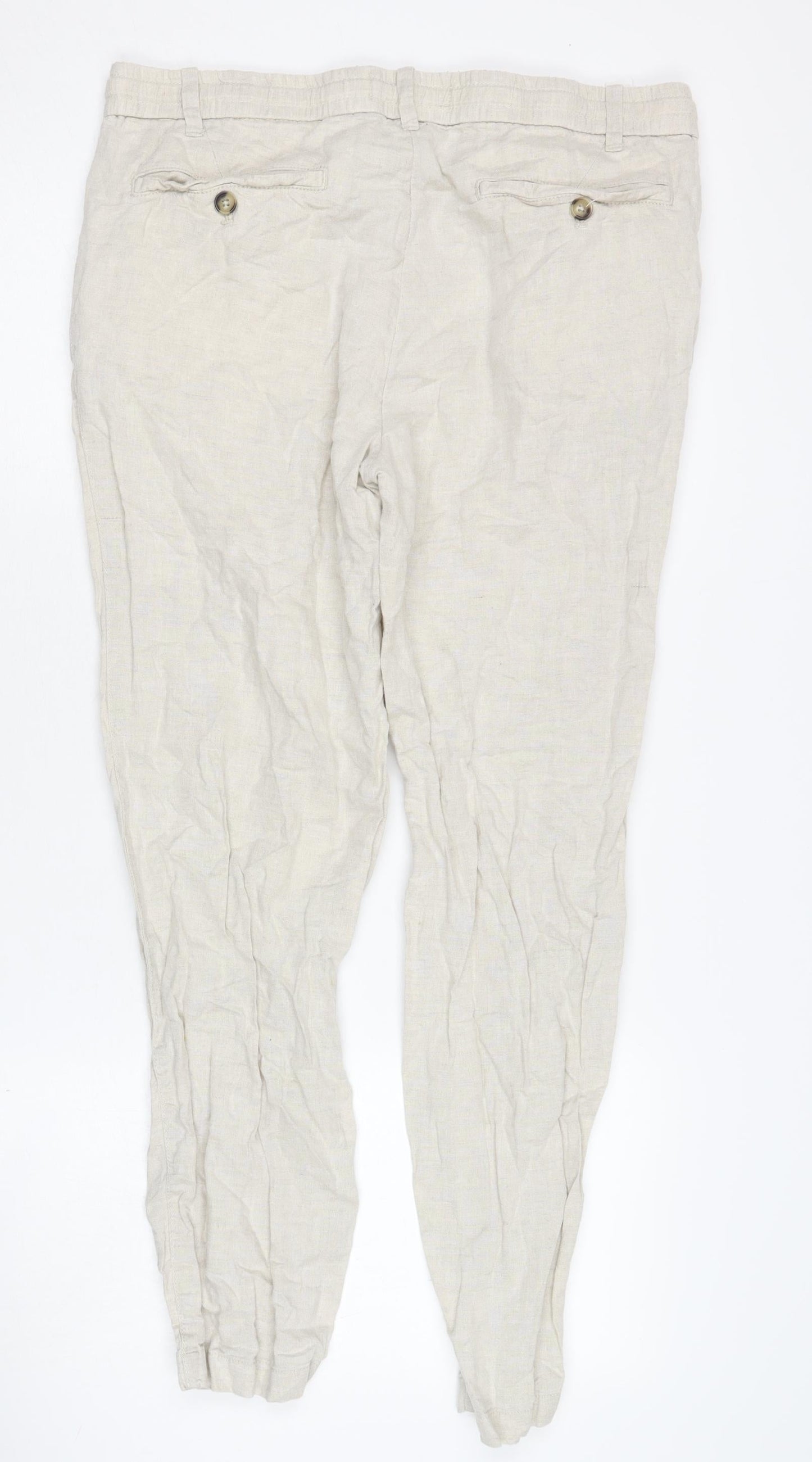 Womens UK Size 14 MNG Relaxed Fit Casual Beige Trousers