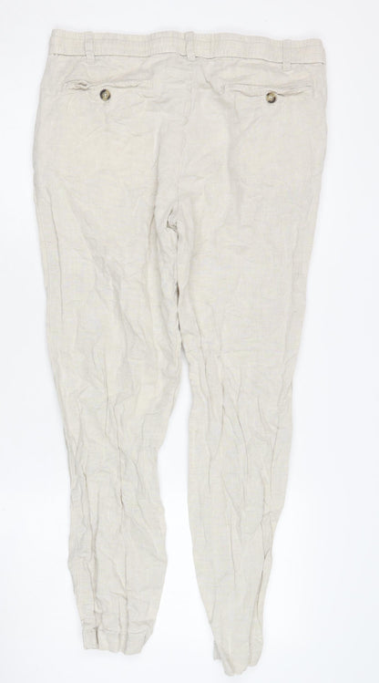 Womens UK Size 14 MNG Relaxed Fit Casual Beige Trousers
