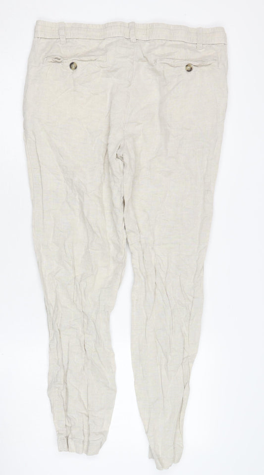 Womens UK Size 14 MNG Relaxed Fit Casual Beige Trousers