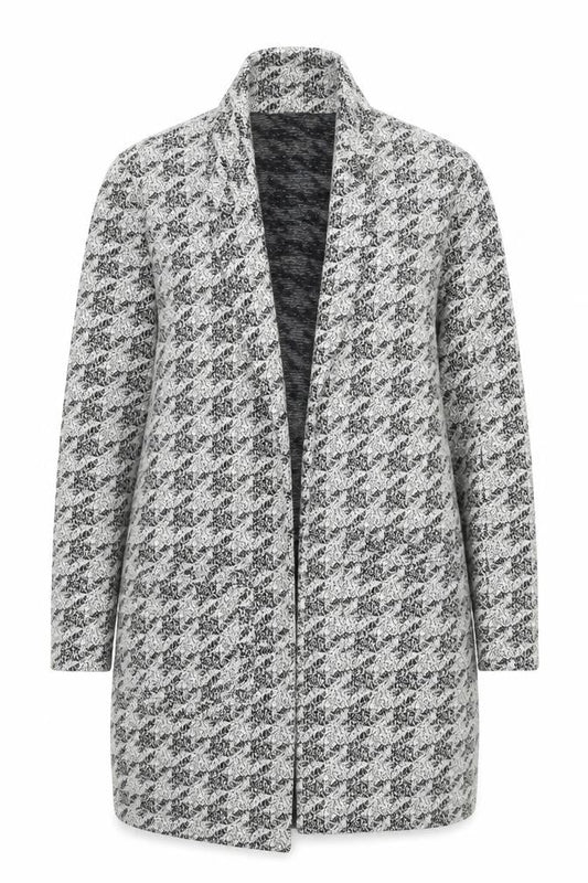 Front view of Miss Selfridge Women’s Grey Houndstooth Open Front Cardigan UK 8