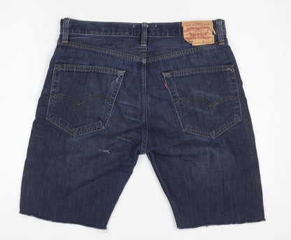 Levi's Men's Blue Denim Shorts, 505, W34 L32, Distressed Casual