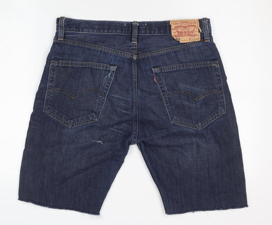 Levi's Men's Blue Denim Shorts, 505, W34 L32, Distressed Casual