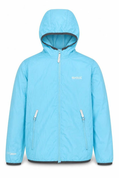 Front view of Regatta boys’ blue windbreaker jacket 9-10 yrs
