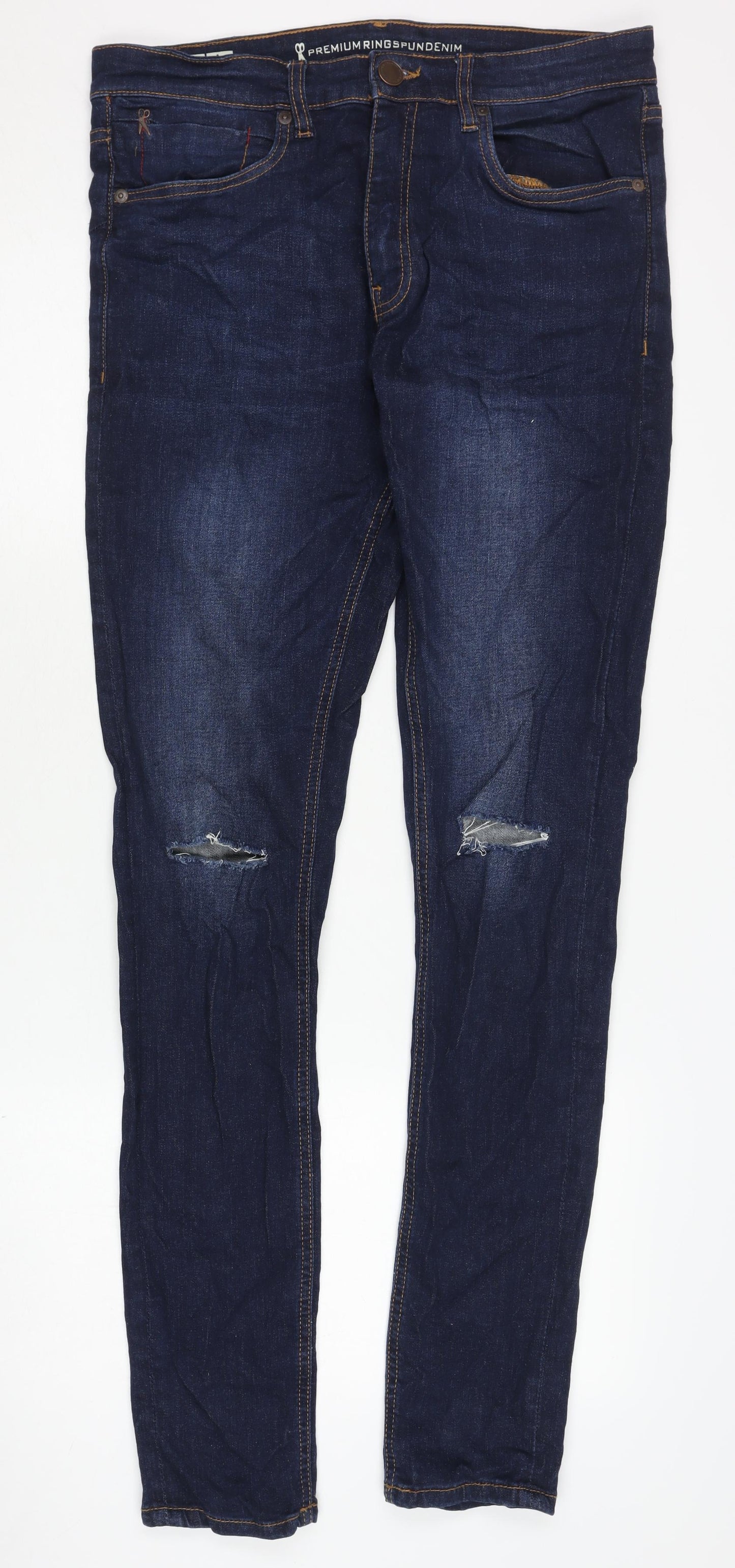 Mens UK Size 32 Ringspun Slim Fit Skinny Blue Jeans