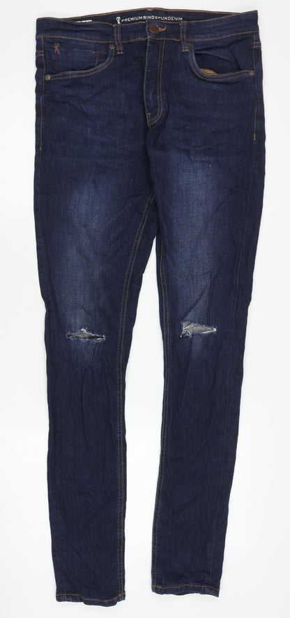 Mens UK Size 32 Ringspun Slim Fit Skinny Blue Jeans