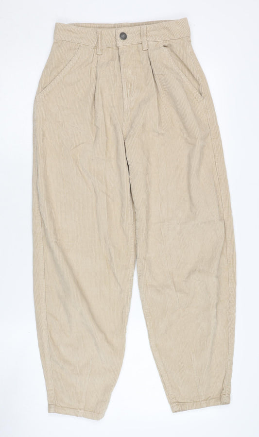 Stradivarius Beige Cotton Corduroy Trousers, Women's, Size 4
