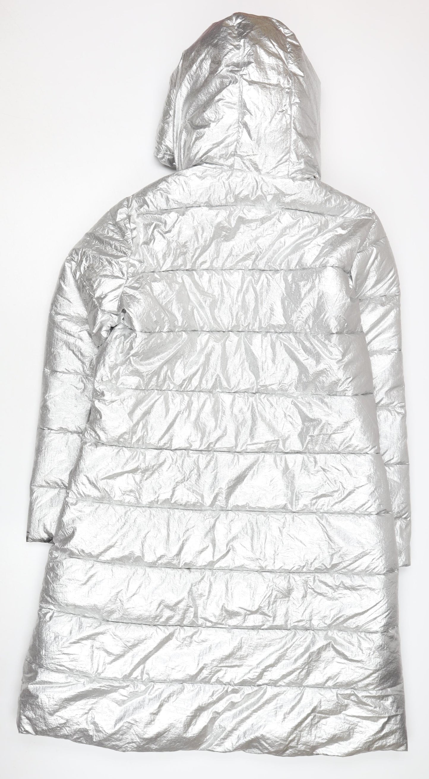 MY TWIN TWINSET Women's Silver Puffer Coat M Hooded Winter