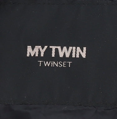 MY TWIN TWINSET Women's Silver Puffer Coat M Hooded Winter
