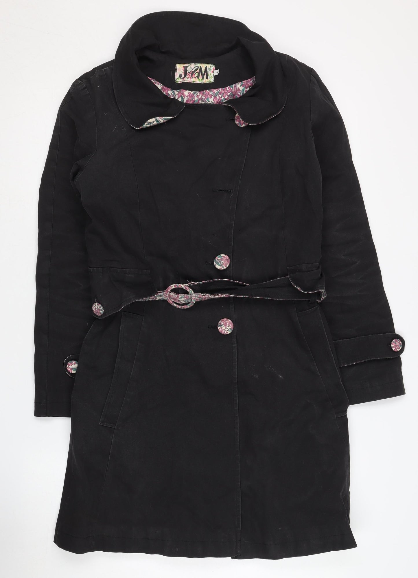 JAM Women's Black Belted Long Coat Size UK-7