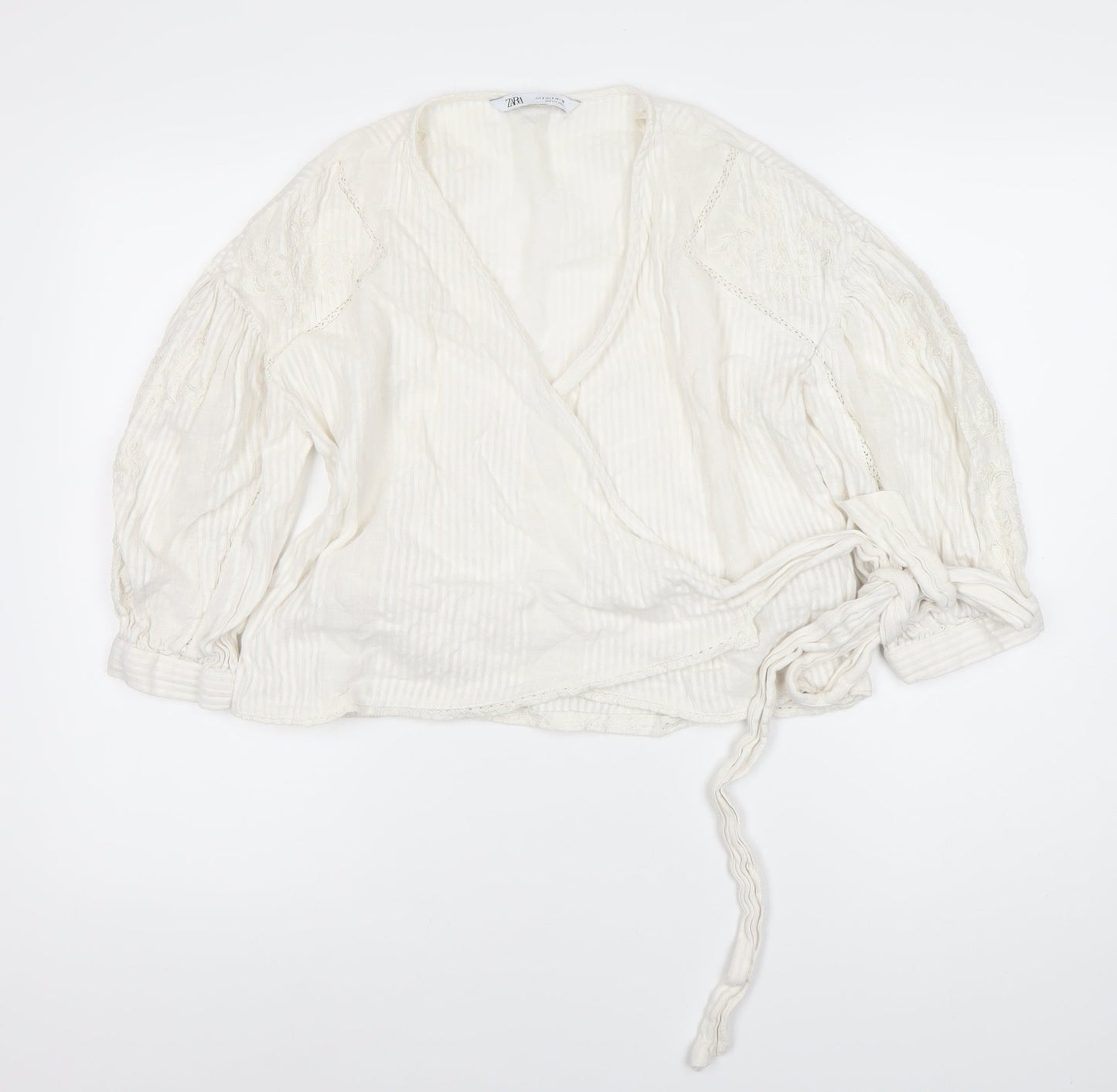 Womens UK Size S Zara Ivory Wrap Blouse