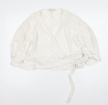Womens UK Size S Zara Ivory Wrap Blouse