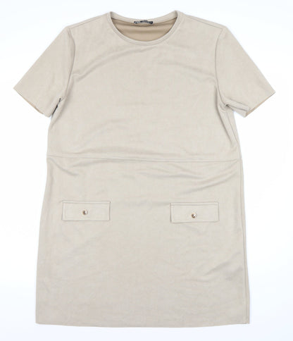 Zara Women's Beige Shift Dress XL - Casual Spring Wear