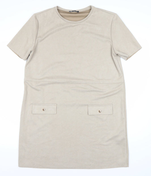 Zara Women's Beige Shift Dress XL - Casual Spring Wear