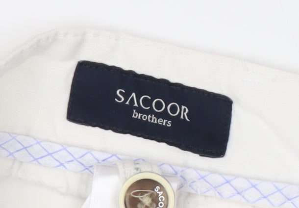Sacoor Brothers Men’s White Chino Shorts, Size 40, Regular Fit