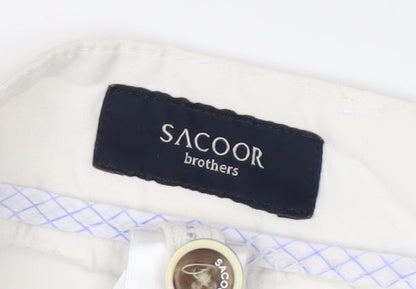 Sacoor Brothers Men’s White Chino Shorts, Size 40, Regular Fit