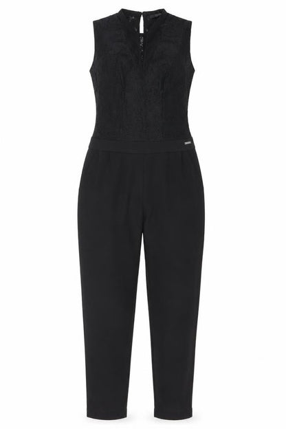Front view of Guess Women's Black Lace Jumpsuit, size 10, Party Chic