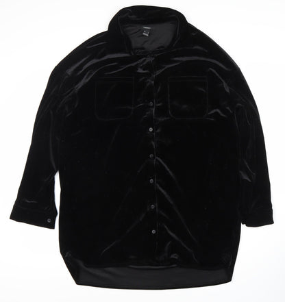 Womens UK Size 6 FOREVER 21 Black Basic Button-Up