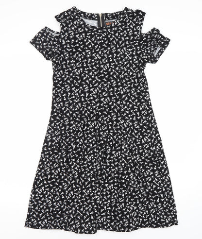 Women's Black A-Line Geometric Dress, Size S