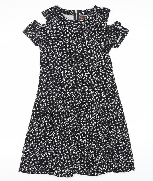 Women's Black A-Line Geometric Dress, Size S