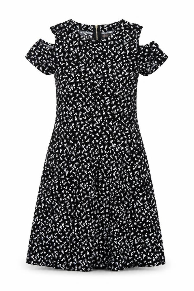 Women's Black A-Line Geometric Dress, Size S