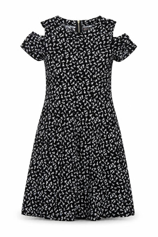 Women's Black A-Line Geometric Dress, Size S