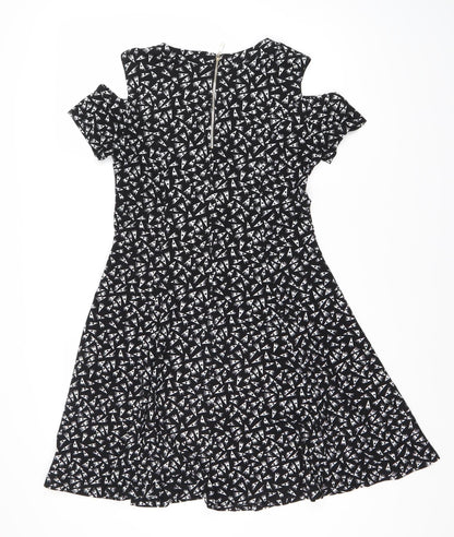 Women's Black A-Line Geometric Dress, Size S
