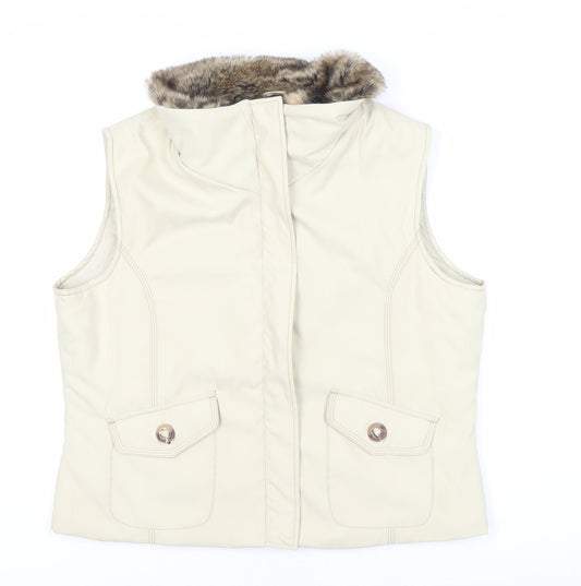 Lakeland Women's Ivory Waistcoat Size 16 with Faux Fur