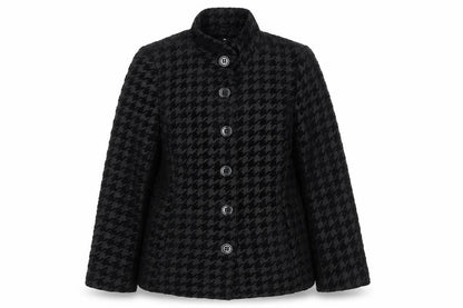 TIGI Women's Black Checkered Mid-Length Coat - Size 12