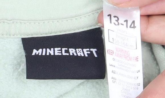 Minecraft Boys Green Hoodie 13-14 Years Pullover Graphic