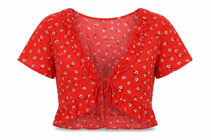 Womens UK Size M Bershka Red Cropped Blouse