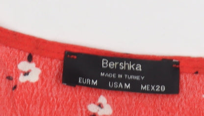 Bershka Women's Red Floral Ruffle Tie Shirt, Size M