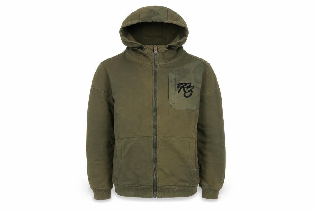 Front view of Ripstop boys’ green xl full zip hoodie with logo