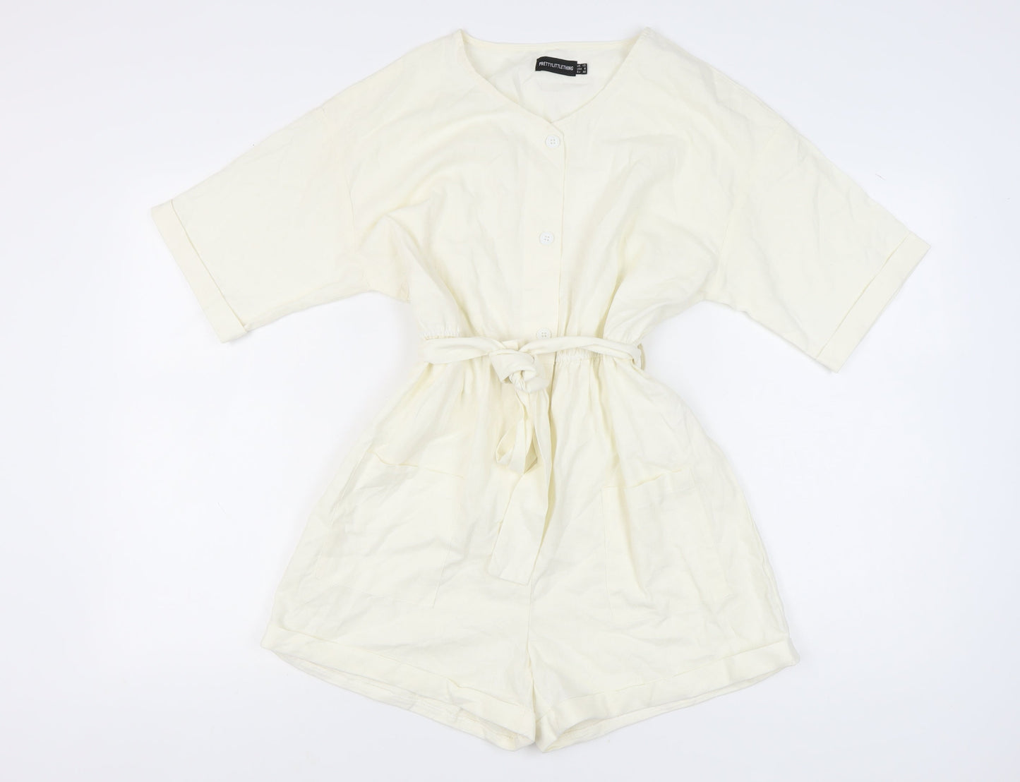 PrettyLittleThing Ivory Women's Playsuit Size 12 Casual Chic
