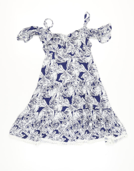 Mantaray Women's Blue Floral A-Line Dress, Size 10