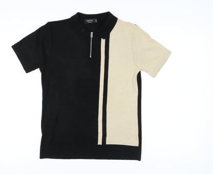 boohooMAN Men's XS Black Beige Full Zip Jumper