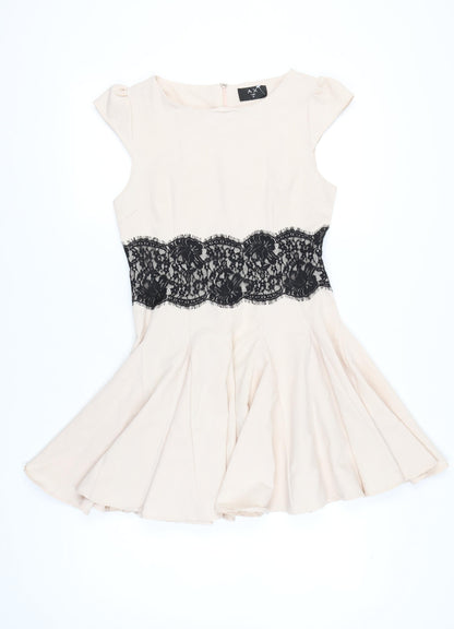 AX Paris Women's Beige Sleeveless Lace Skater Dress