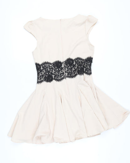 AX Paris Women's Beige Sleeveless Lace Skater Dress