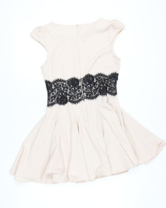 AX Paris Women's Beige Sleeveless Lace Skater Dress