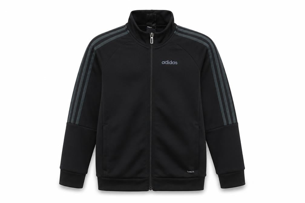 Front view of Adidas boys’ black full zip sweatshirt 11-12 years