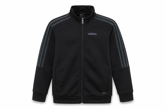 Front view of Adidas boys’ black full zip sweatshirt 11-12 years