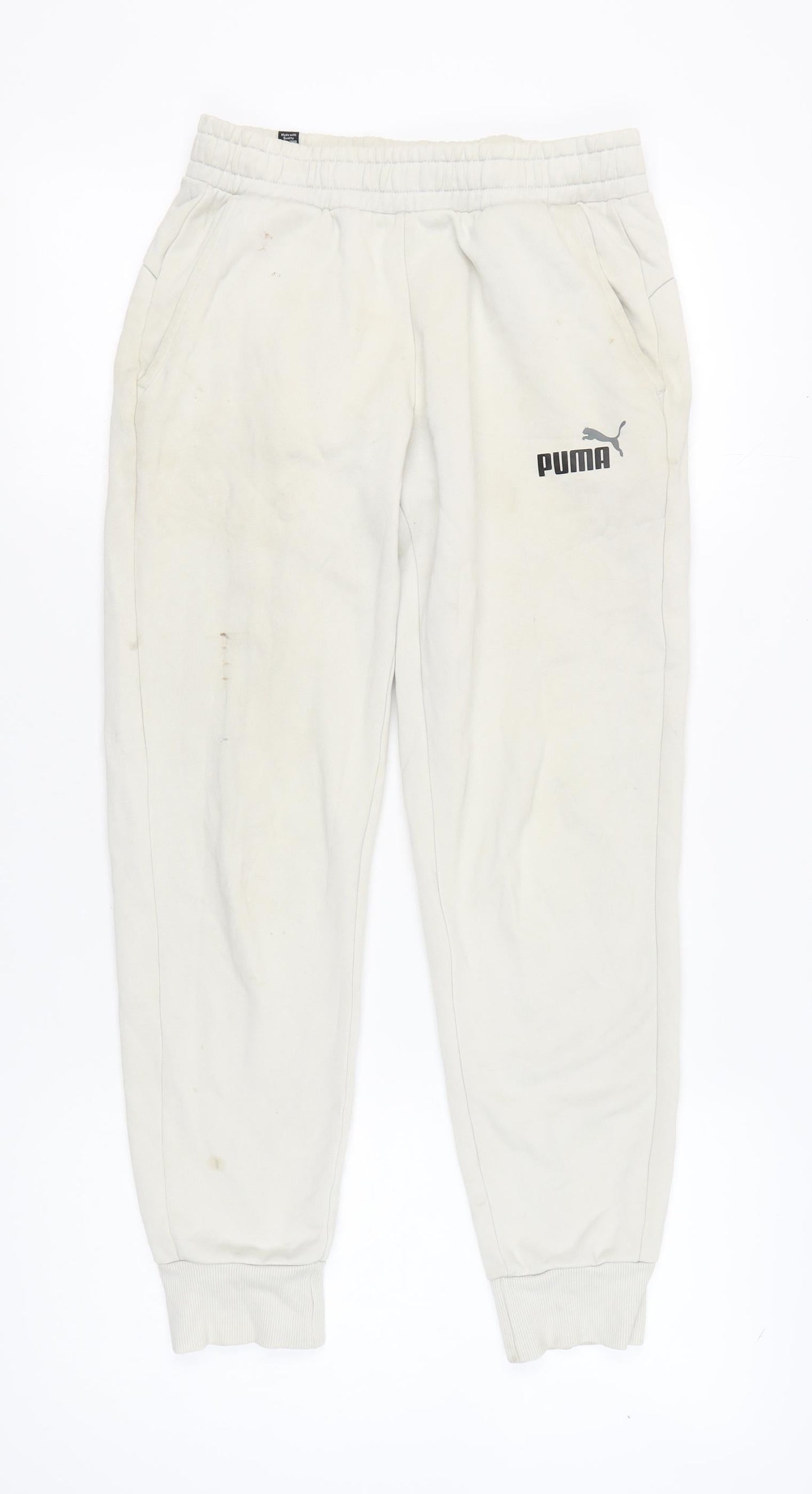 Puma Men's White Jogger Trousers S, Cotton Blend, Activewear