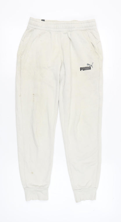 Puma Men's White Jogger Trousers S, Cotton Blend, Activewear